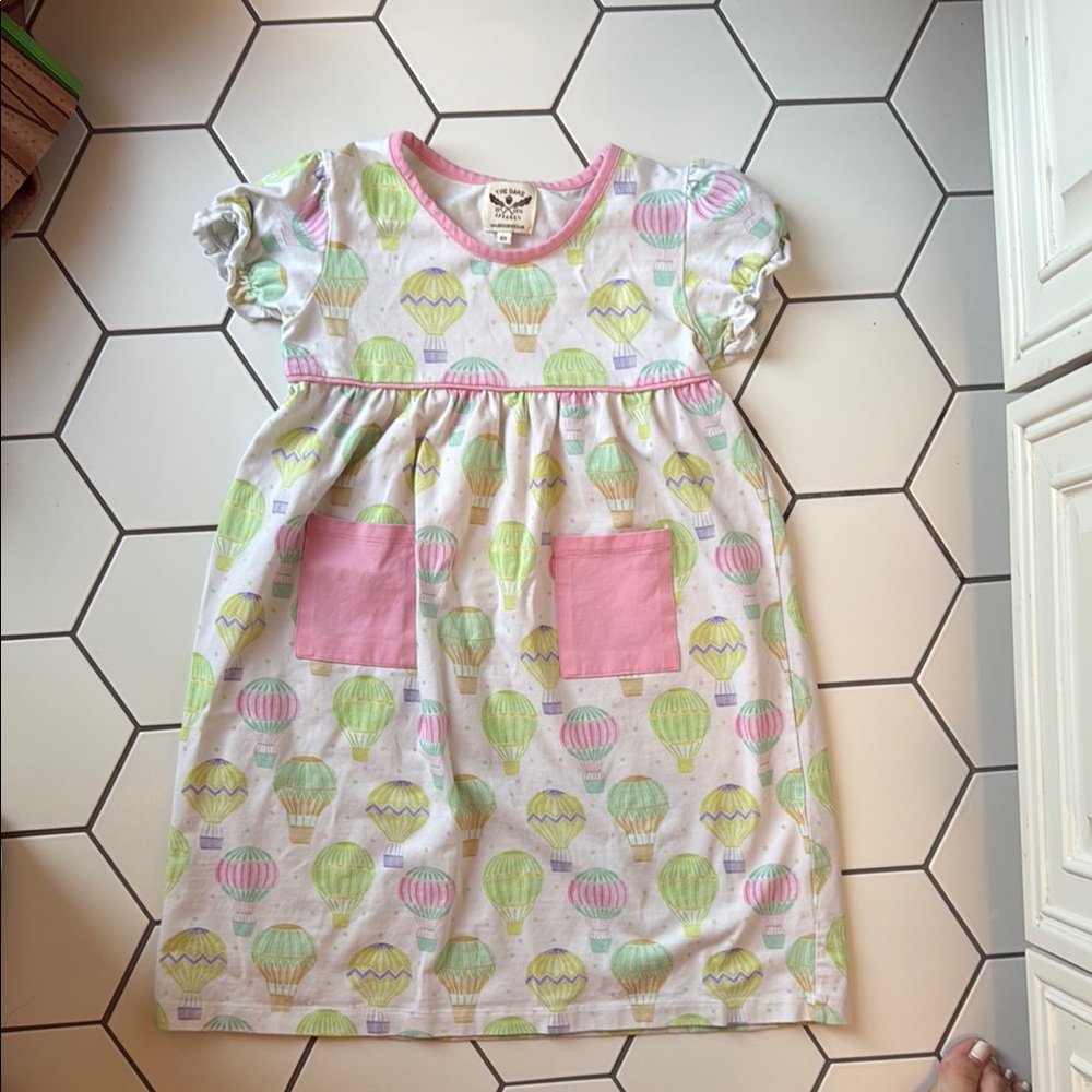 Kids Balloon Print Dress with Pink Accents